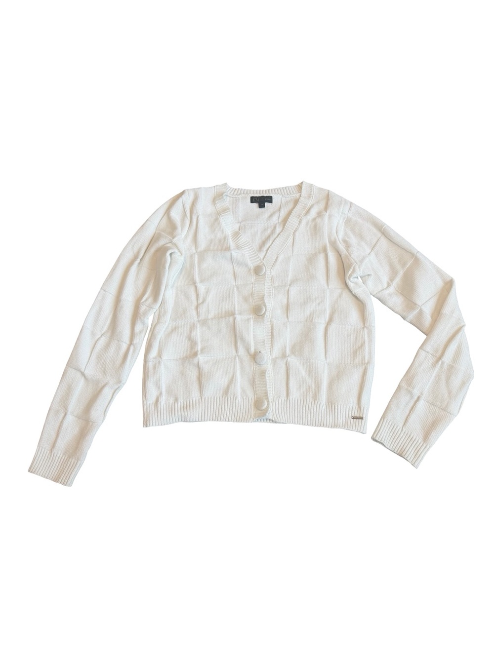 Way By IKKS White Button-Down Cardigan Stretchy Casual Textured Size Medium